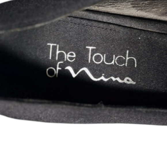 Touch of Nina Black Satin Heels Open Toe with Ruffle Size 7.5 Peep Toe Stiletto - Picture 11 of 13